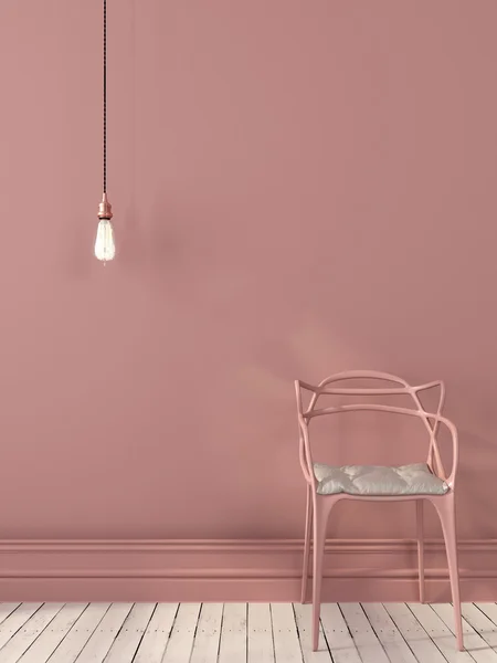 Pink interior with a chair and light bulb
