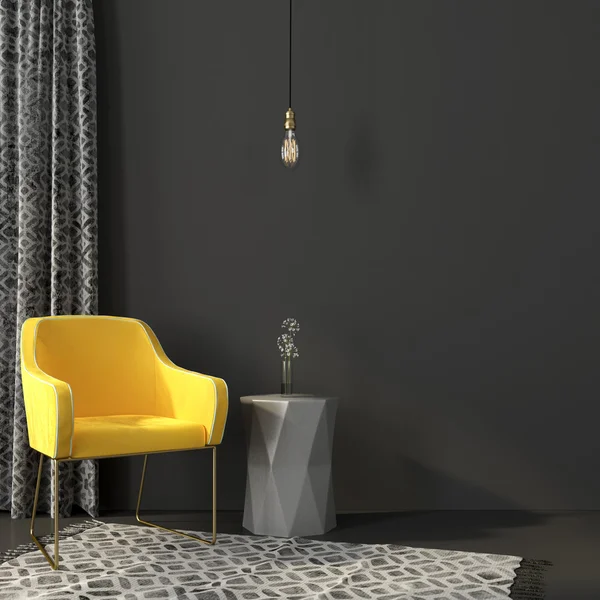 Yellow armchair in a gray interior