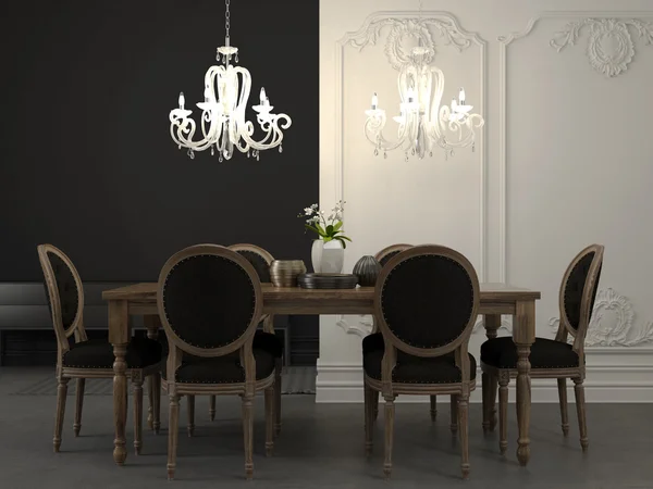 Dining table and beautiful white chandelier