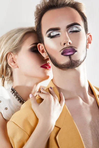 Sensuality couple in love. Both with nice makeup