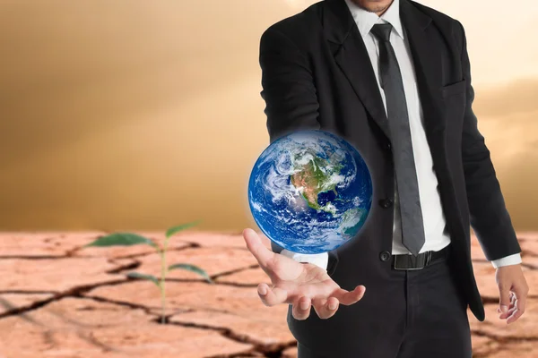 Businessman holds Earth in a hand , global warming concept,Elements of this image are furnished by NASA