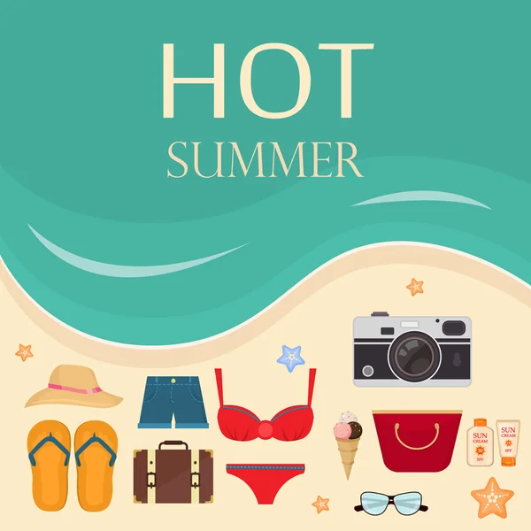 Set of realistic summer icons and objects vector illustration.