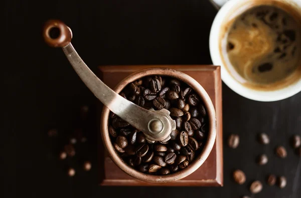 Coffee mill with coffee beans