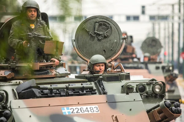 Participants and military equipment during Military parade
