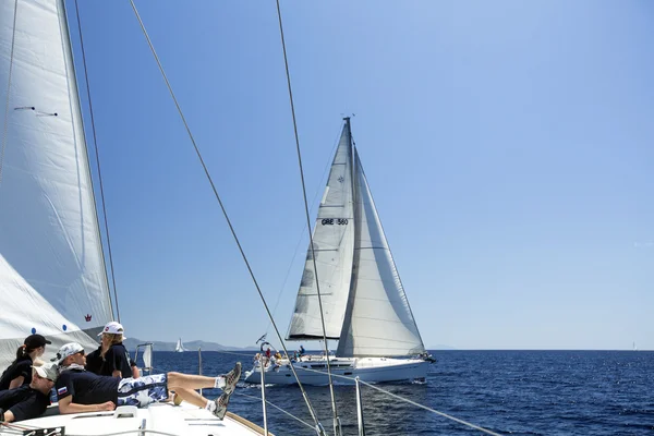 Sailboats participate in sailing regatta