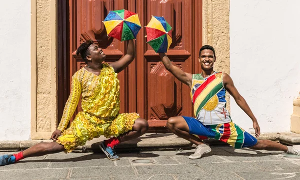 Brazilian men dancing Frevo in Olinda