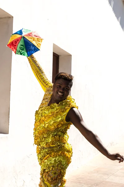 Brazilian man dancing Frevo in Olinda