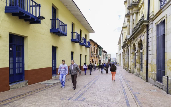 People walking in Candelaria Area in Bogota, Colombia.