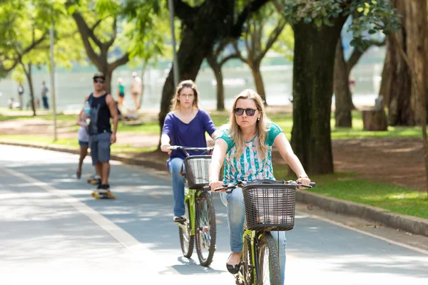 SAO PAULO, BRAZIL - CIRCA MARCH 2015: People riding bike in Ibirapuera Park in Sao Paulo, Brazil.
