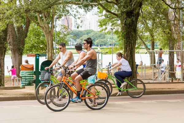 SAO PAULO, BRAZIL - CIRCA MARCH 2015: People riding bike in Ibirapuera Park in Sao Paulo, Brazil.