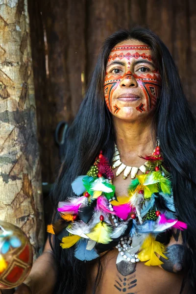 Native Brazilian woman at an indigenous tribe in the Amazon