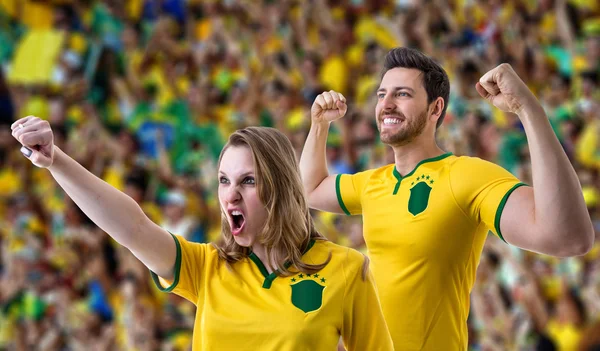 Brazilian couple fan celebrating in the stadium
