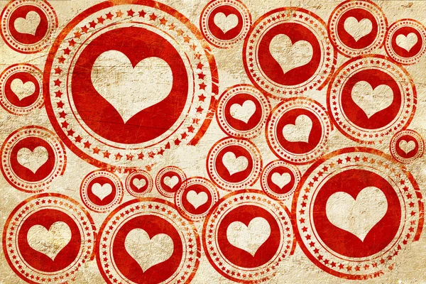 Hearts card background, red stamp on a grunge paper texture