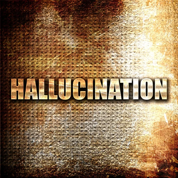 Hallucination, 3D rendering, metal text on rust background