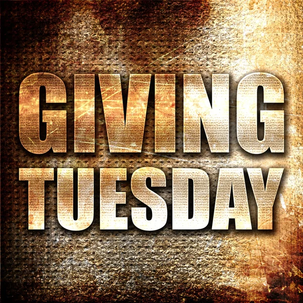 Giving tuesday, 3D rendering, metal text on rust background
