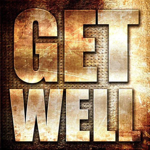 Get well, 3D rendering, metal text on rust background