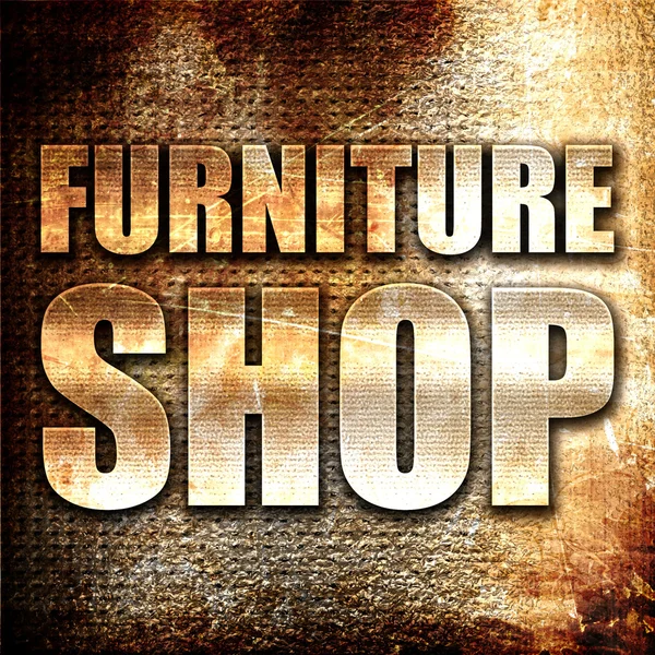 Furniture shop, 3D rendering, metal text on rust background