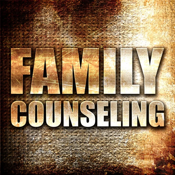 Family counseling, 3D rendering, metal text on rust background