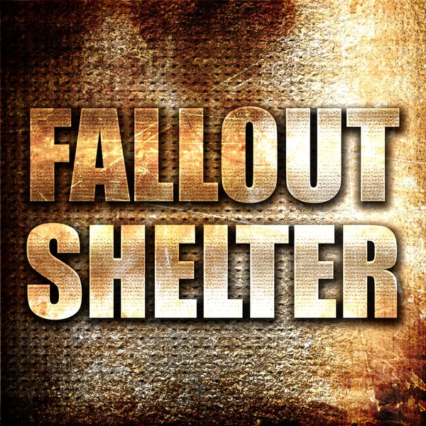 Fallout shelter, 3D rendering, metal text on rust background