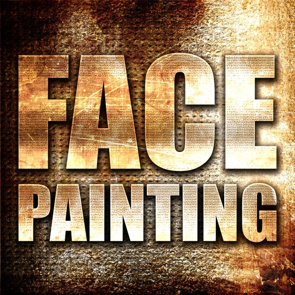 Face painting, 3D rendering, metal text on rust background