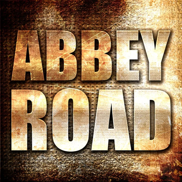 Abbey road, 3D rendering, metal text on rust background