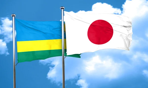 Rwanda flag with Japan flag, 3D rendering