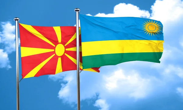 Macedonia flag with rwanda flag, 3D rendering