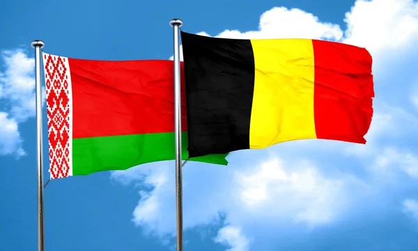 Belarus flag with Belgium flag, 3D rendering