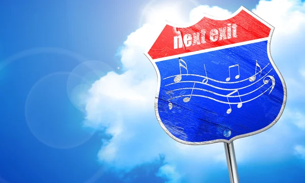 Music note background, 3D rendering, blue street sign