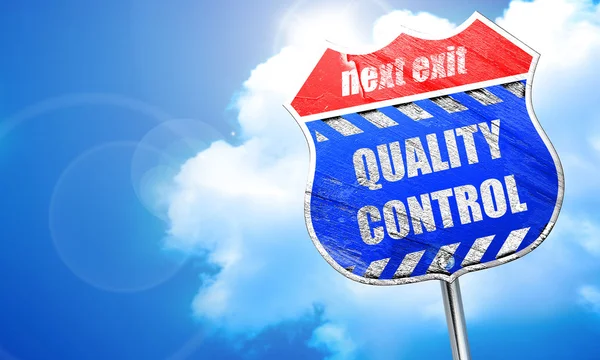 Quality control background, 3D rendering, blue street sign