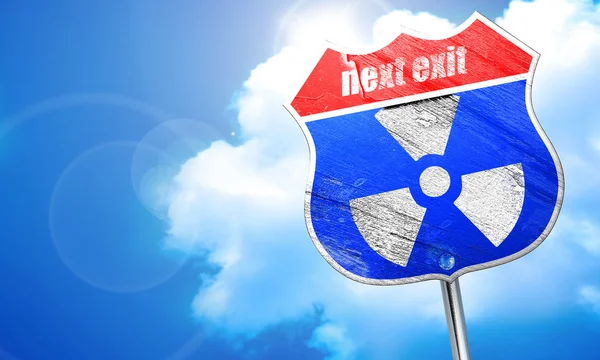 Nuclear danger background, 3D rendering, blue street sign