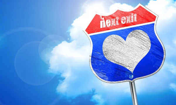 Hearts card background, 3D rendering, blue street sign