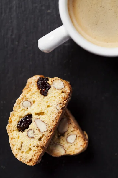 Coffee with biscotti or cantucci, traditional Italian biscuit