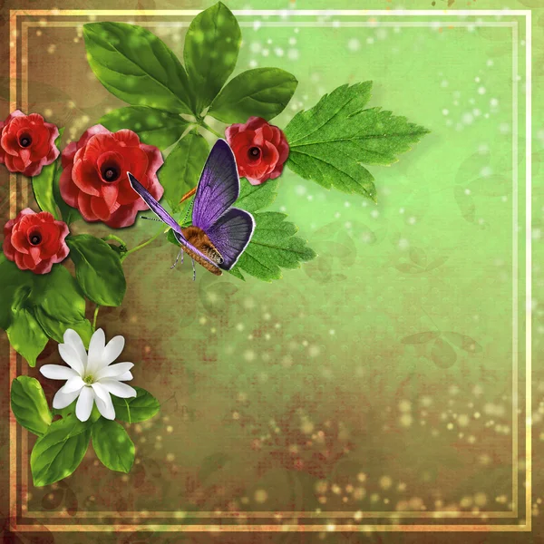 Bright beautiful card with corner flower arrangement.