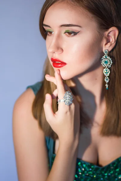 Elegant Posh Woman with Diamond Earrings