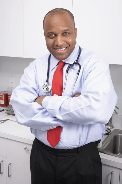 African American male medical professional wearing stethoscope