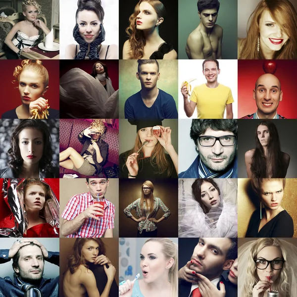 Hipster people concept. Collage (mosaic) of fashionable men, wom