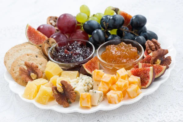 Cheese and fruit plate, closeup