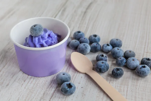 Frozen creamy ice yoghurt  with whole blueberries