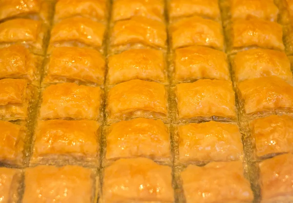 Traditional turkish delight sweet baklava with honey and sugar syrup