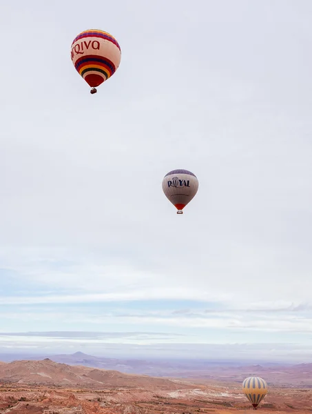 Goreme, Cappadocia, Turkey - October 24, 2015: The hot air balloon flight over the valley.