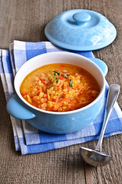Soup of red lentils and vegetables