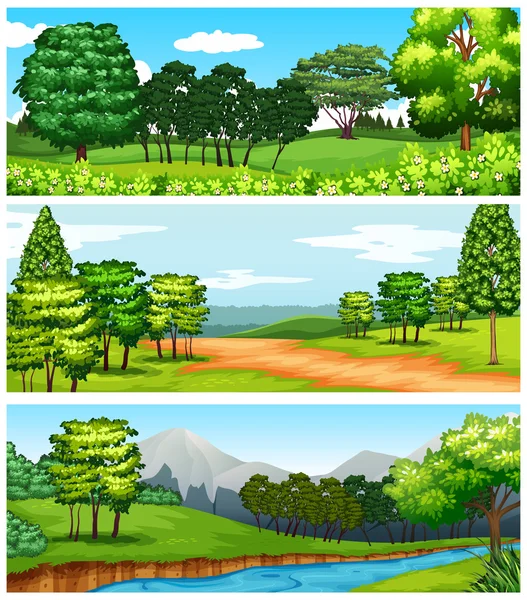 Three scenes of forest and fields