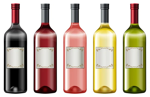 Different colors of wine bottles