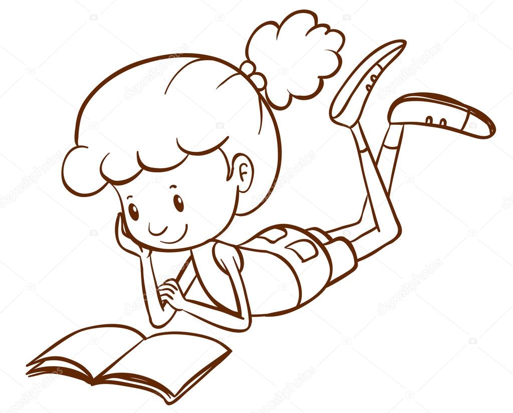 Un simple dibujo de una niña leyendo — Vector de stock © blueringmedia