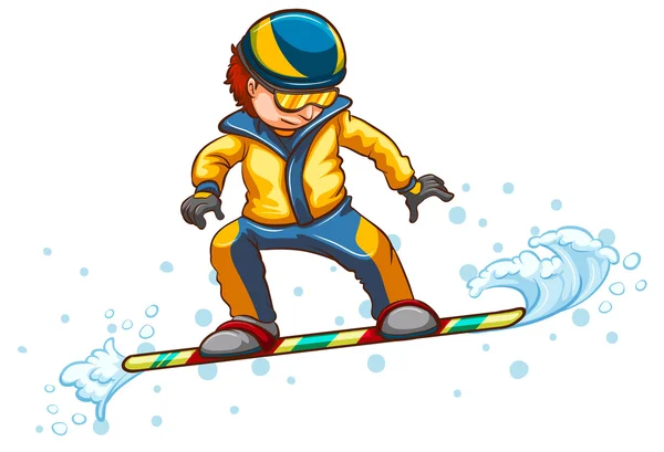 A drawing of a boy engaging in a wintersport activity