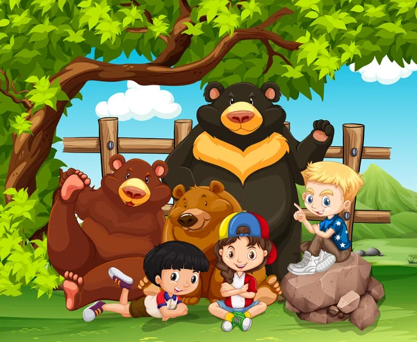 Children and wild bears together