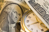 Time and Money. Gold Tone. Close up, - Stock Image — Stock Photo