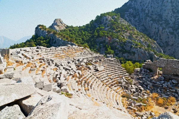 The old  temple and theatre in termessos antalya turkey asia sky