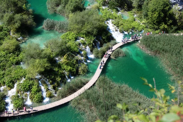 Beautiful landscapes waterfall, rock walls, stunning nature views in National park Plitvice lakes - Plitvička jezera, Croatia